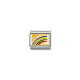 Nomination COMPOSABLE CLASSIC PLAETTCHEN Element aus Edelstahl, mit 18Kt Gelbgold und Emaille verziert (08_Regenbogen)